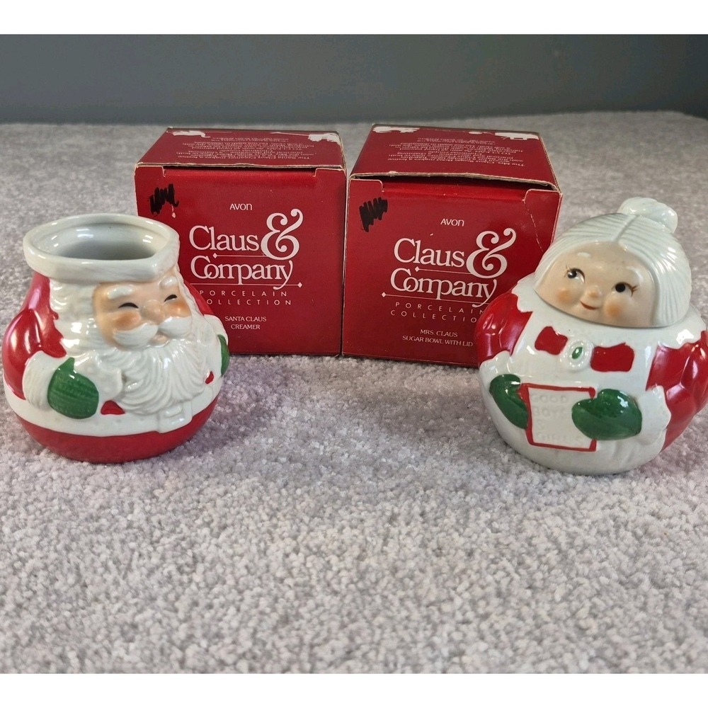 Avon Claus and Company VTG Sugar And Creamer  Santa & Mrs Claus 1983 Christmas